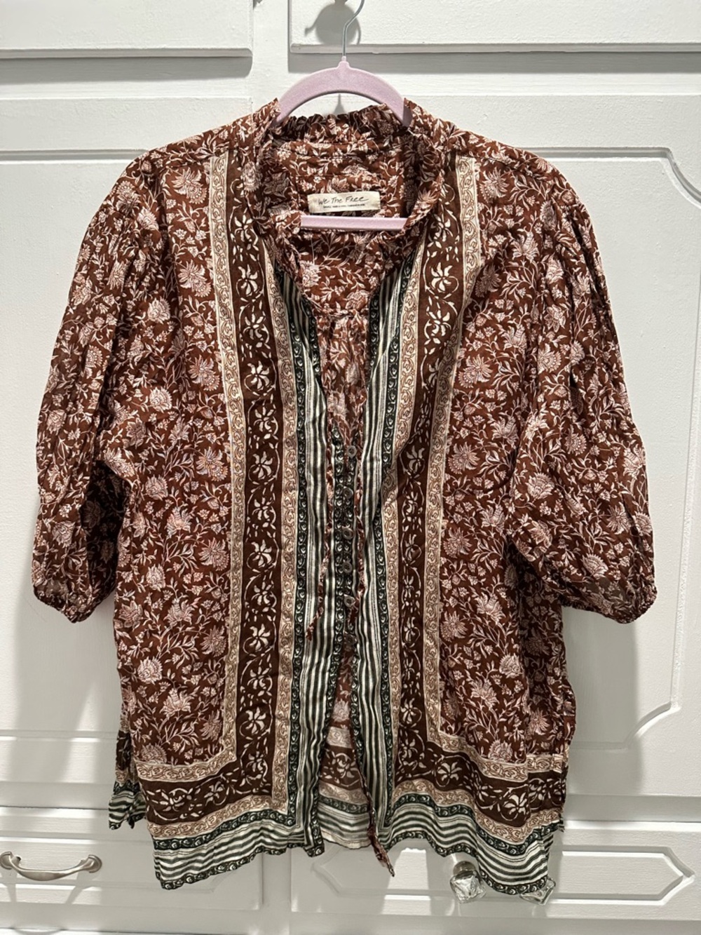 Free People Border Batik Top Floral Chestnut Brown-NWOT - Picture 4 of 5